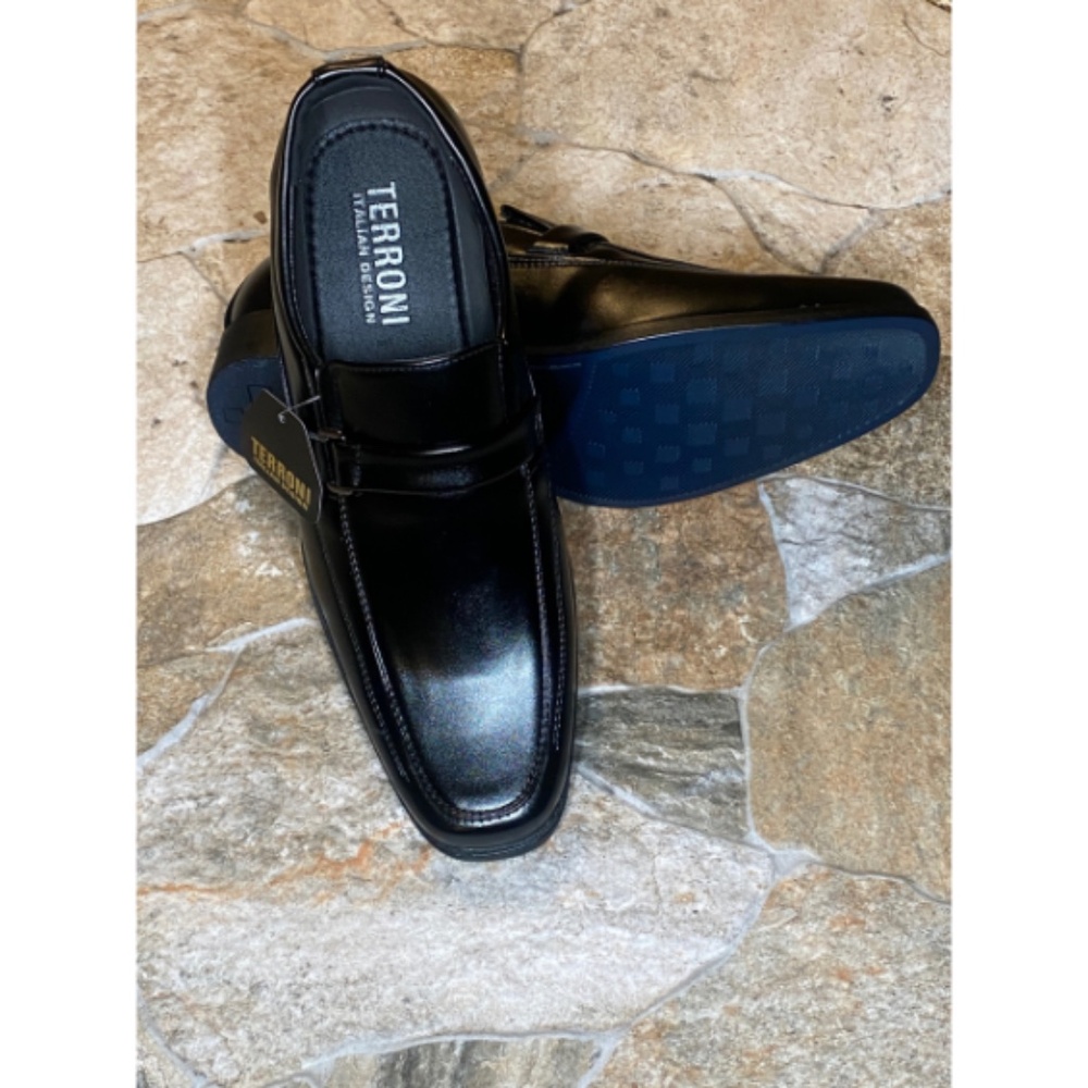 Terroni Black Men's Slip-On Dress Shoe-Synthetic Leather-Fashionable